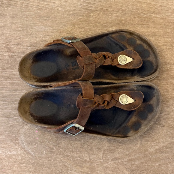 Gizeh Braided Oil Leather Cognac Birkenstocks - Picture 1 of 3